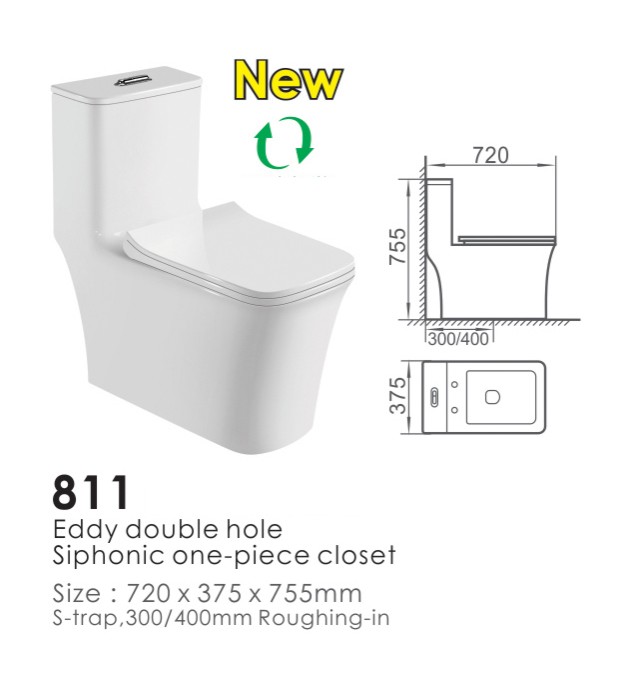 811 Siphonic One Piece Toilet Square sea